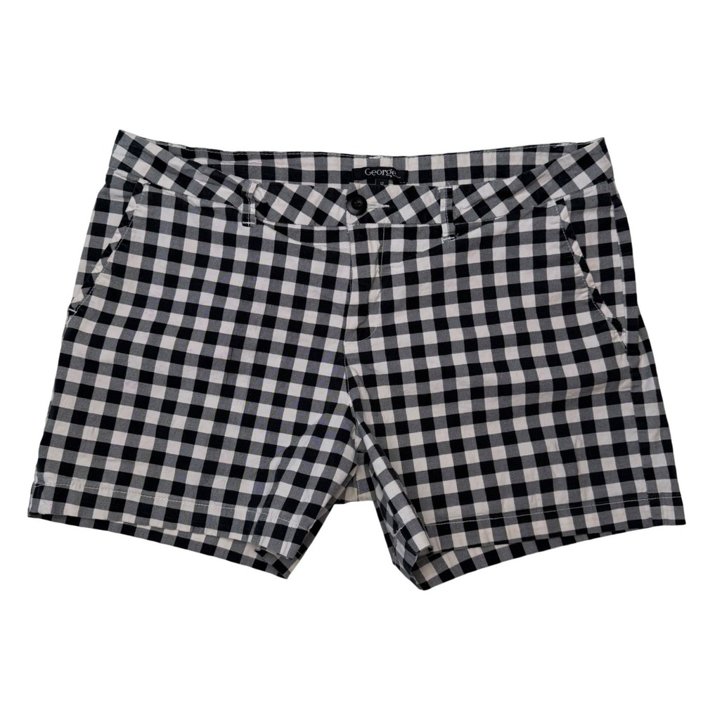 George Gingham Shorts Black White Checkered Picnic Retro Summer 12‎